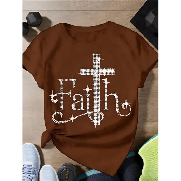 Other - Plus Size T-Shirt - Women'S Fun Printed T-Shirt - Casual Faith T Shirt Coffee